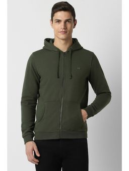Peter England - Men Green Solid Hooded Neck Sweatshirt