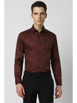 Van Heusen - Men Maroon Slim Fit Print Full Sleeves Party Shirt