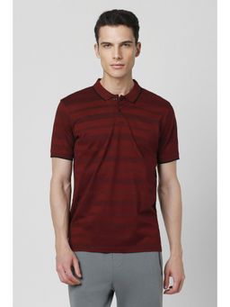 Van Heusen - Men Maroon Stripe Polo Neck T-Shirt