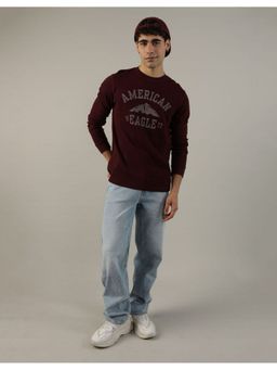 American Eagle - Men Burgundy Long-Sleeve Logo Graphic Thermal T-Shirt