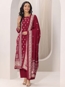 Libas - Red Floral Printed Kurta With Pant & Dupatta (Set of 3)