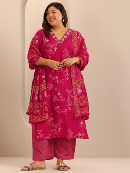 Extra love by Libas - Red Floral Printed Straight Kurta Pant & Dupatta (Set of 3)