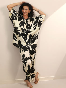 Libas - Off White Floral Printed Kimono Sleeves Co-Ord (Set of 2)