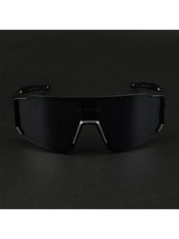 Voyage - Unisex Black Lens Black Frame Wrap Sunglasses - MG5617