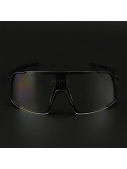 Voyage - Unisex Black Lens Black Frame Wrap Sunglasses - MG5630