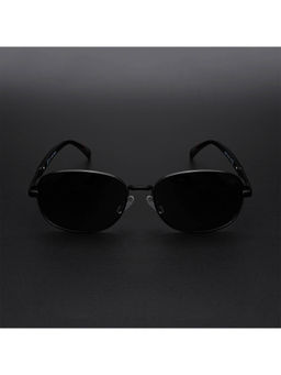 Voyage - Unisex Black Lens Black Frame Oval Sunglasses - MG5847