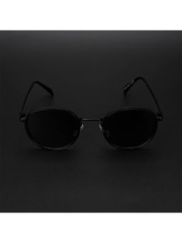 Voyage - Unisex Black Lens Black Frame Round Sunglasses - MG5854