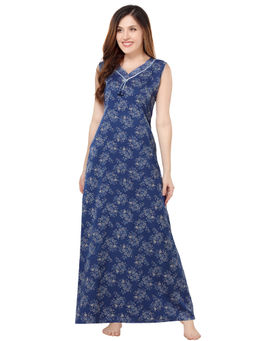 PIU - Womens Premium Cotton Sleeveless Nightdress Blue