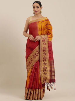 Mimosa - Women Banarasi Linen Saree With Unstitched Blouse