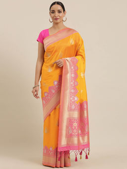 Mimosa - Women Kanjivaram Silk Saree With Unstitched Blouse