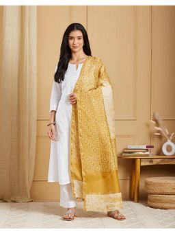Fabindia - Women Mustard Cotton Silk Blend Batik Dupatta