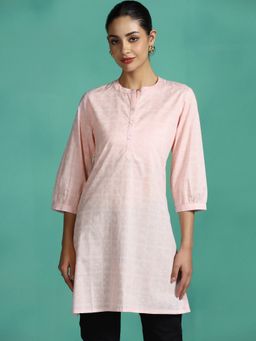 Shree - Women Cotton Peach Stripe Print Kurti