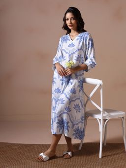 Shree - Women Off White Liva Floral A-Line Dress