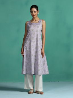 Shree - Women Cotton Lavender Floral Print A-Line Kurta