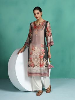 Shree - Women Chanderi Multi Color Floral Printed Straight Kurta