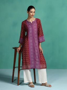 Shree - Women Chanderi Purple Printed Straight Kurta