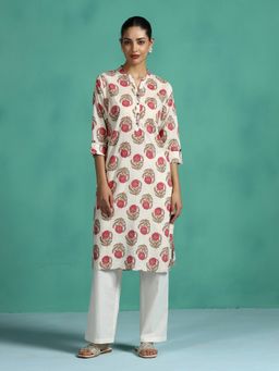 Shree - Women Cotton Pink Floral Printed Straight Kurta