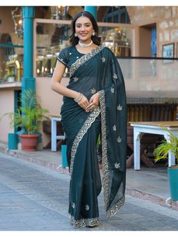 SATRANI - Rama Blue Sequins Embroidery Georgette Saree With Unstitched Blouse