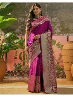 SATRANI - Women Purple Weaving Silk Saree With Unstitched Blouse