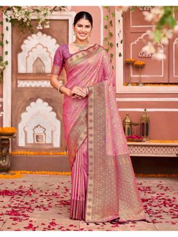 SATRANI - Light Pink Weaving Tassels Silk Saree With Unstitched Blouse