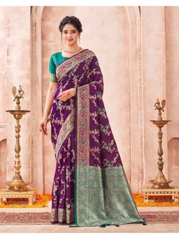 SATRANI - Dark Purple Weaving Tassels Silk Saree With Unstitched Blouse