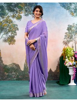 SATRANI - Lavender Weaving Border Tassels Chiffon Saree With Unstitched Blouse