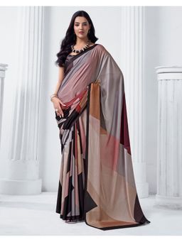 SATRANI - Multi Printed Crepe Saree With Unstitched Blouse
