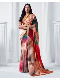 SATRANI - Peach Printed Crepe Saree With Unstitched Blouse
