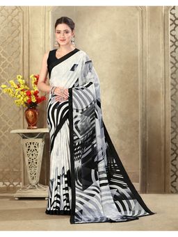 SATRANI - Women Off White Printed Crepe Silk Saree With Unstitched Blouse