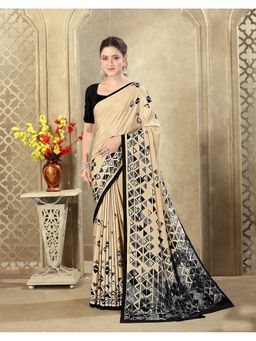 SATRANI - Dark Beige Printed Crepe Silk Saree With Unstitched Blouse