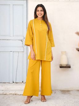 GULABI DORI - Women Yellow Cotton Mandarin Neck Co-Ord Set