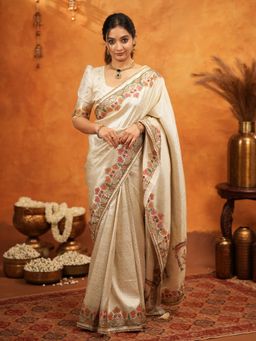 ALMAARI FASHION - Women Off White Silk Embroidered Saree with Unstitched Blouse