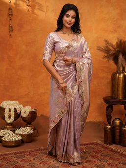ALMAARI FASHION - Women Lavender Silk Embroidered Saree with Unstitched Blouse