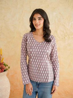 GOODHAND - Purple Cotton Printed Classic Vee Top