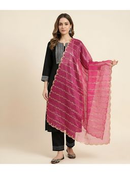 MUFFLY - Women Elegant Net Twill Pattern with Embellished Scalloped Border Pink Dupatta
