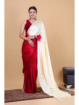 VGlame - Off White and Magenta Pink Gajji Silk Saree With Unstitched Blouse