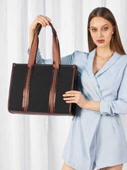 MINI WESST - The Venice Canvas Black Tote Bag with Pouch (Set of 2)