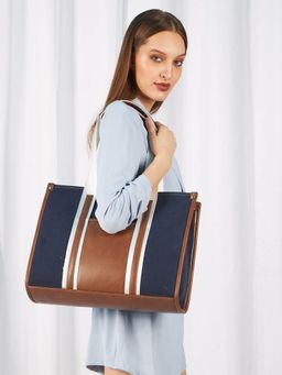 MINI WESST - The Venice Canvas Blue Tote Bag with Pouch (Set of 2)