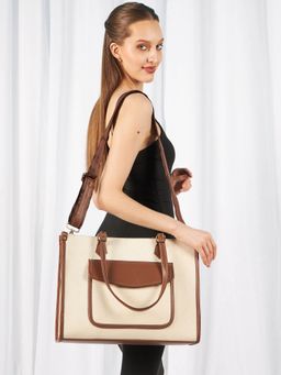 MINI WESST - Go Socials Canvas Beige Tote Bag