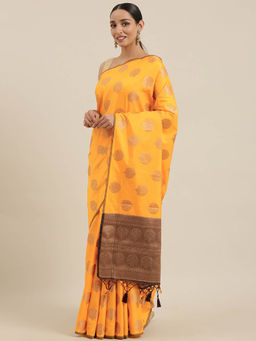 Mimosa - Women Kanjivaram Silk Saree With Unstitched Blouse