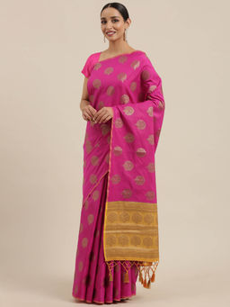 Mimosa - Women Kanjivaram Silk Saree With Unstitched Blouse