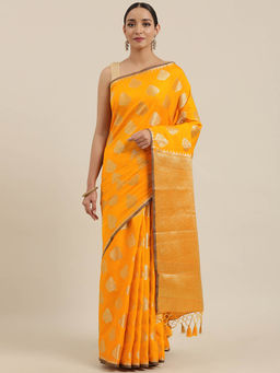 Mimosa - Women Kanjivaram Silk Saree With Unstitched Blouse