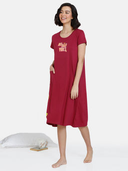 Zivame - Looney tunes Knit Cotton Mid Length Nightdress - Beet Red
