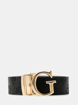 Guess - Women Black Polyester Textured Reversible Belt