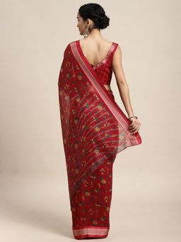 Odette - Cotton Silk Red Printed Saree with Unstitched Blouse