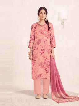 Seerat - Women Pink Printed Linen Kurta and Pant with Dupatta