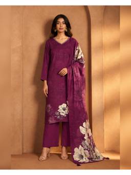 Seerat - Women Burgundy Printed Silk Blend Kurta and Pant with Dupatta