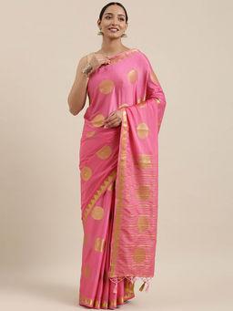 Mimosa - Mysore Silk Style Crepe Saree Pink With Unstitched Blouse