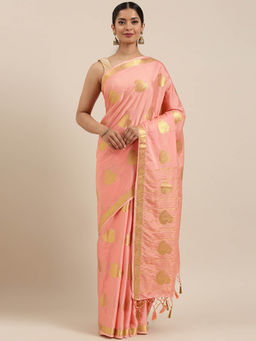 Mimosa - Women Mysore Silk Style Crepe Saree With Unstitched Blouse