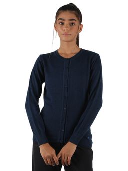 Monte Carlo - Womens Modal Nylon Navy Blue Solid Round Neck Cardigan
